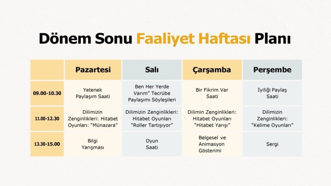 KARNE HAFTASI FALİYET PLANI